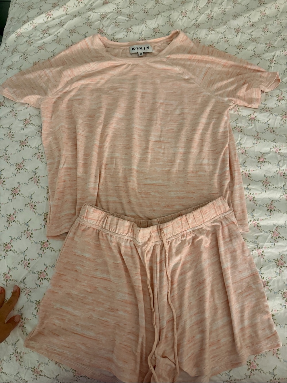 KIKIT Peach Heather Lounge Set - Short Sleeve Top & Shorts